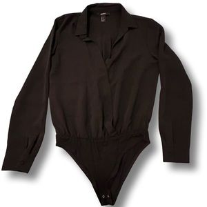 Black wrap shirt body suit